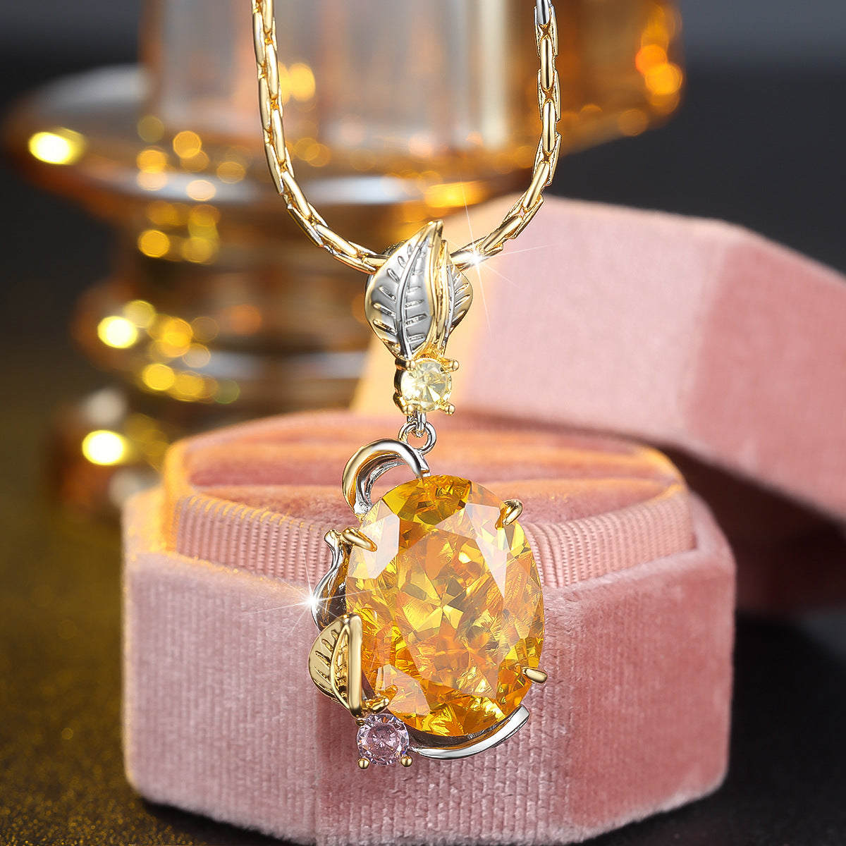 Palace-style luxurious two-tone metal butterfly colored zircon necklace