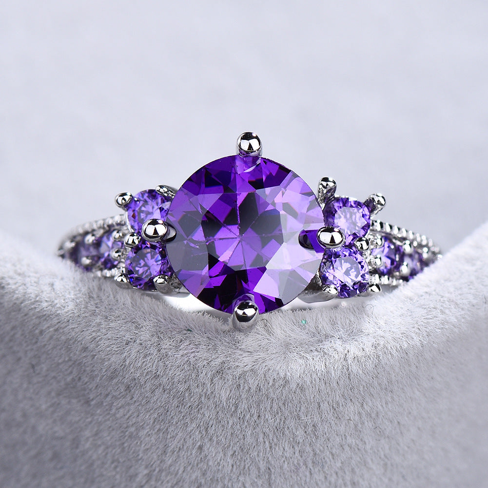 Cross-Border Fashion Retro Women's Purple Zircon Ring