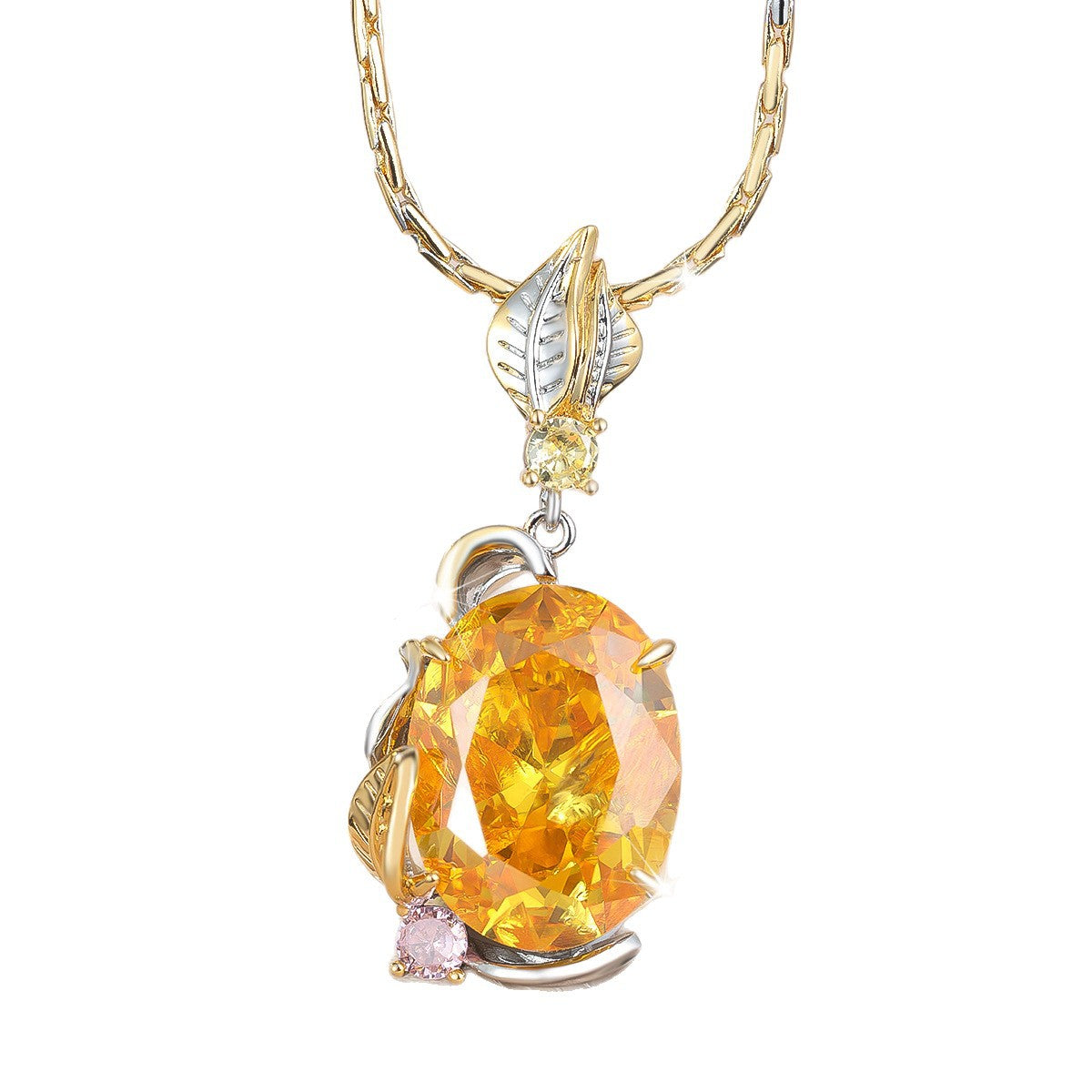 Palace-style luxurious two-tone metal butterfly colored zircon necklace