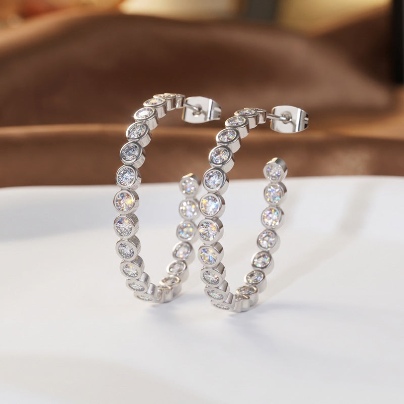 Unique and sophisticated full-diamond stud earrings and hoop