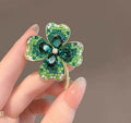 Colorful Gradient Gold-Plated Frame Crystal Four-Leaf Clover Brooch