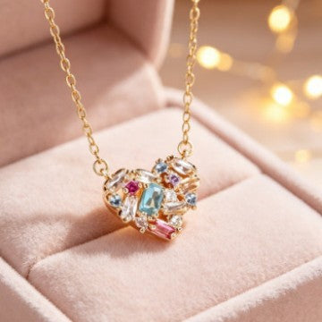 European and American cross-border colorful diamond heart pendant necklace