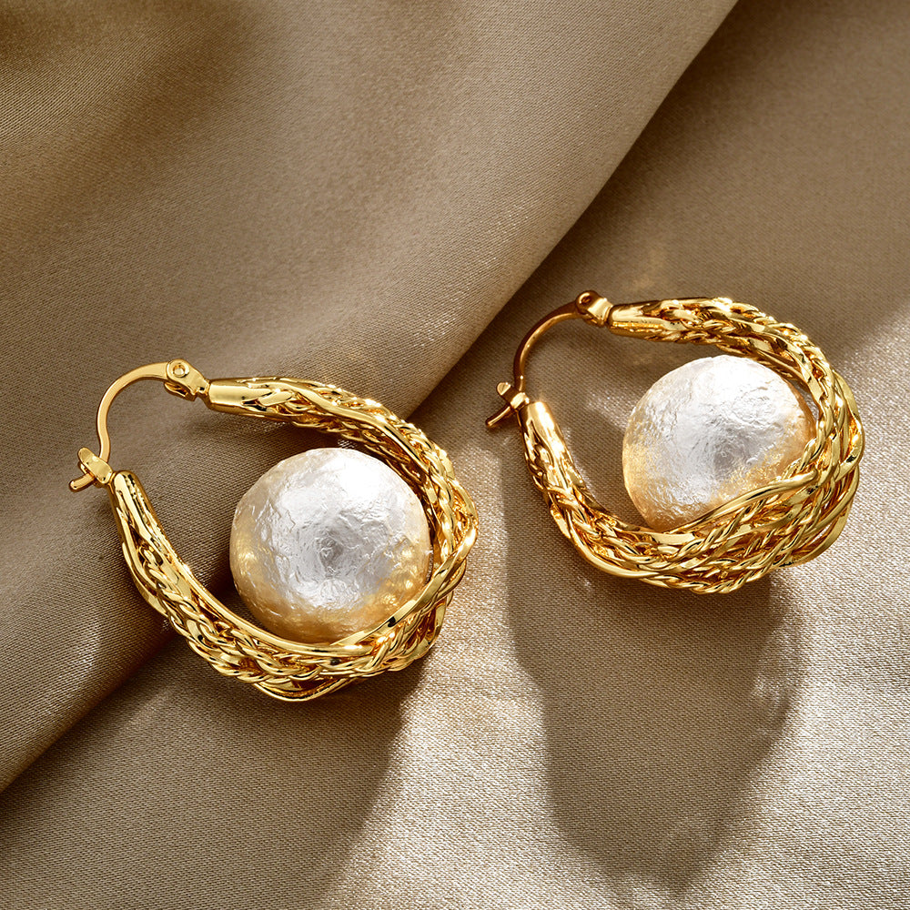 Gold Pearl Floral Earring