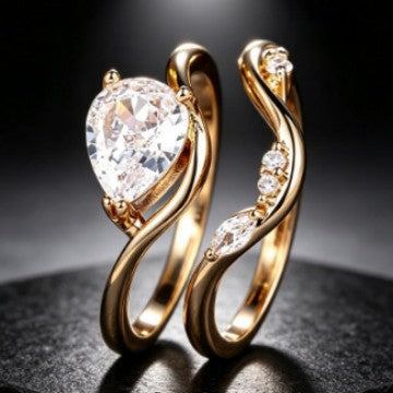 Luxury Water Drop Zircon Two-in-One Combination Ring