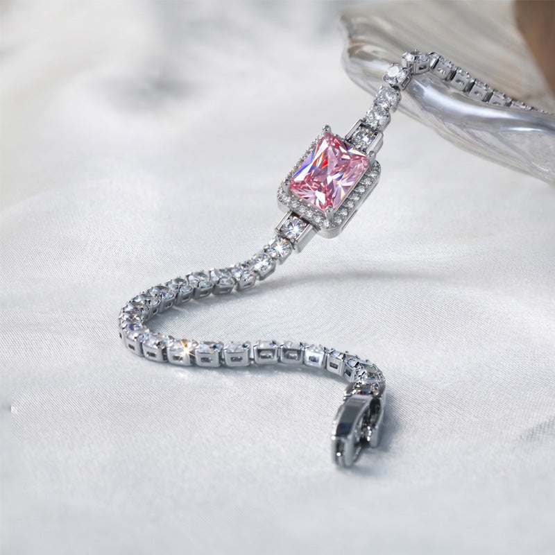 pink diamond rectangular chain bracelet