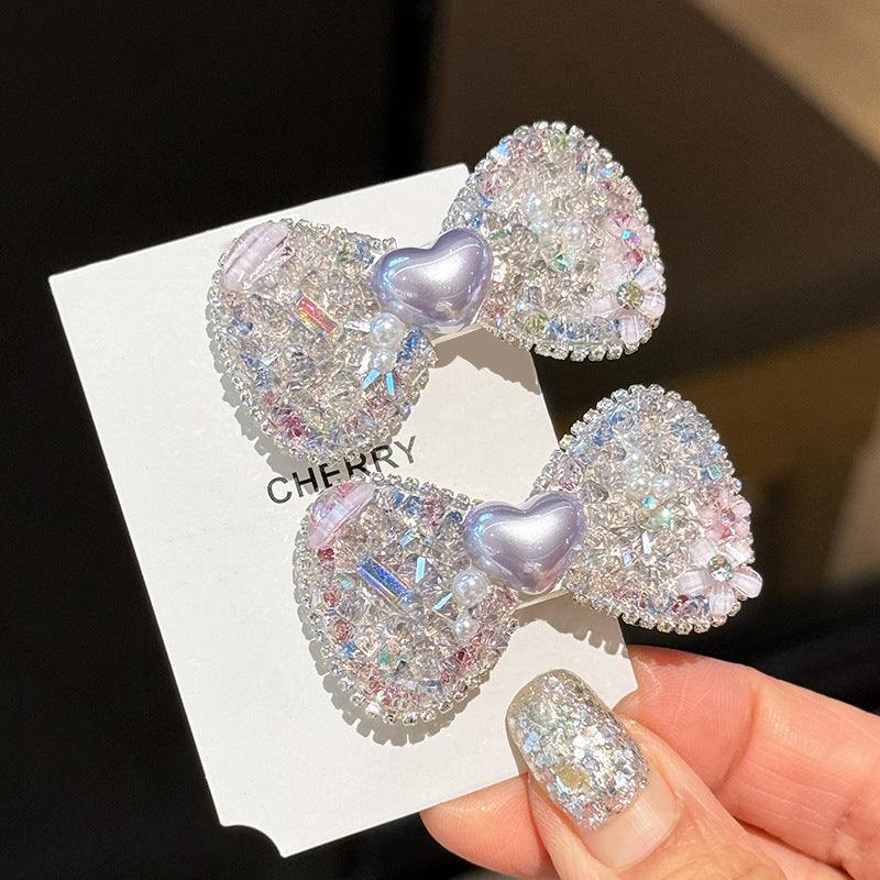 Sparkling Purple Rhinestone Bow Hair Clip Side Clip