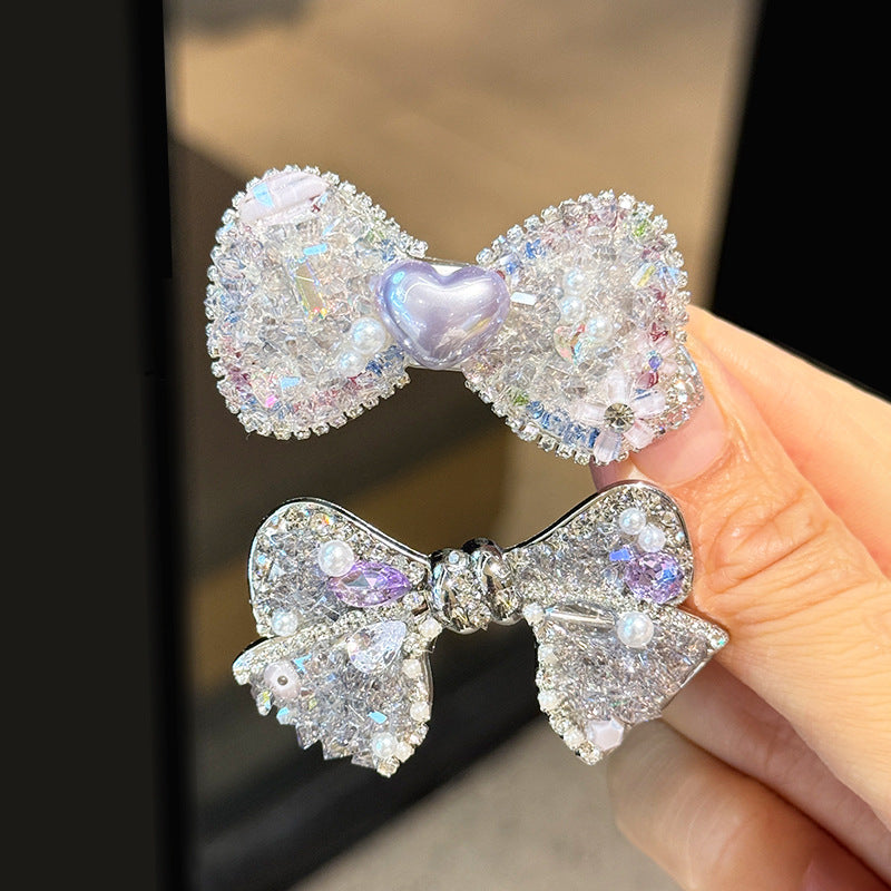Sparkling Purple Rhinestone Bow Hair Clip Side Clip
