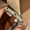 Italian Woven Texture Gold-Plated Imitation Emerald Zircon Bracelet