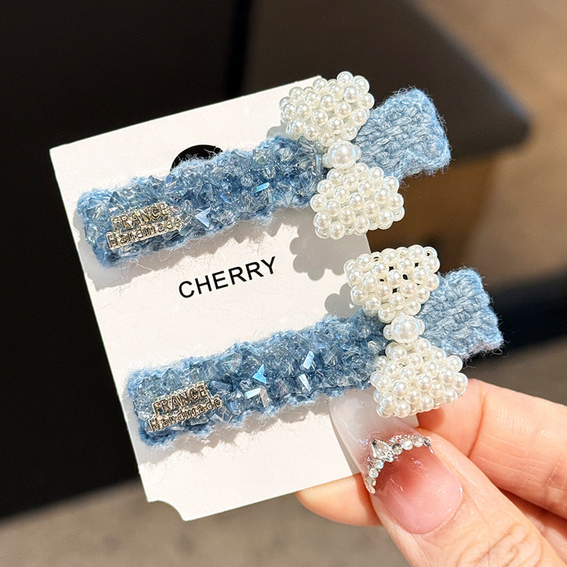 Light Luxury Full Diamond Blue Bow Hair Clip