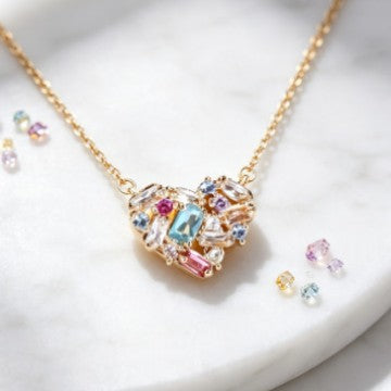 European and American cross-border colorful diamond heart pendant necklace