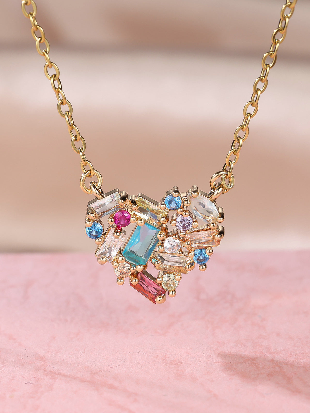 European and American cross-border colorful diamond heart pendant necklace