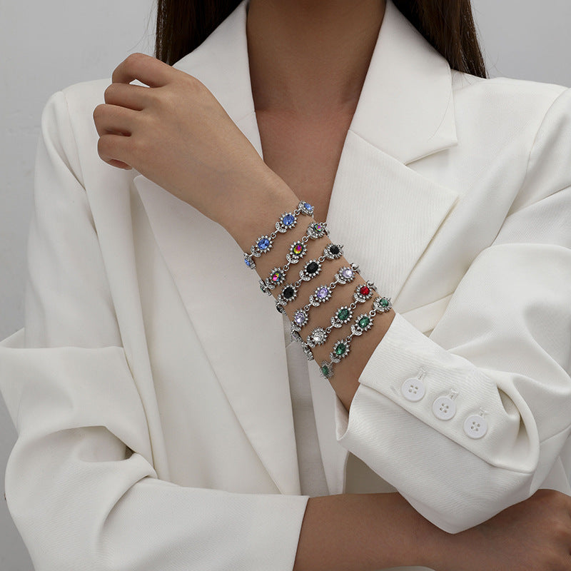 Cross-border Explosive Light Luxury Women's Colorful Zircon Flower Branches and Leaves Bracelet