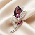 Diamond-Encrusted Gold-Plated Amethyst Tulip Brooch Classical Romantic Light