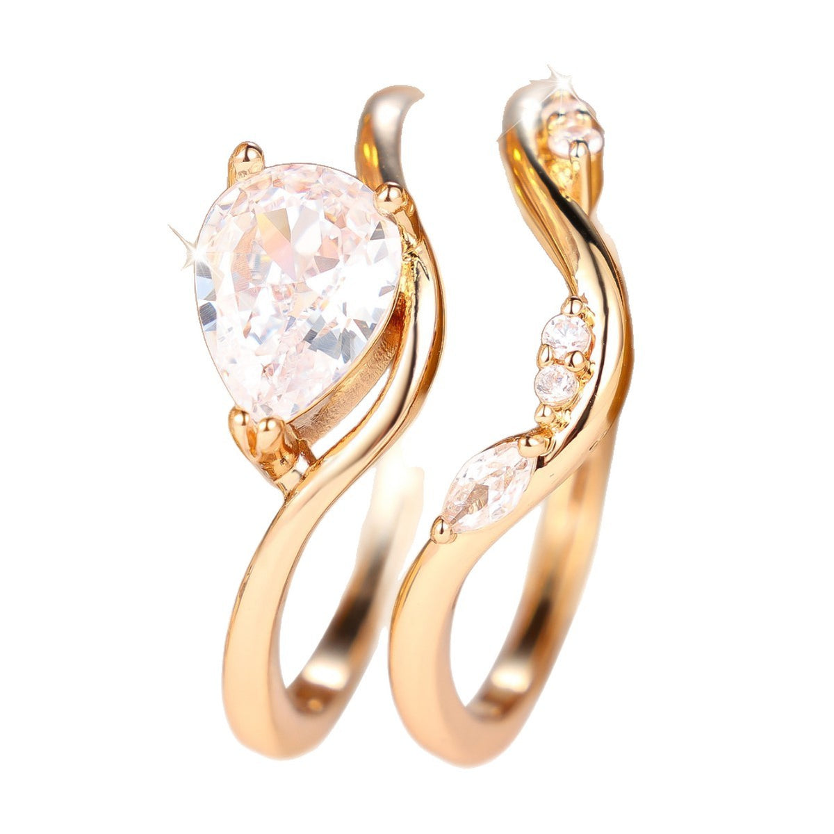 Luxury Water Drop Zircon Two-in-One Combination Ring