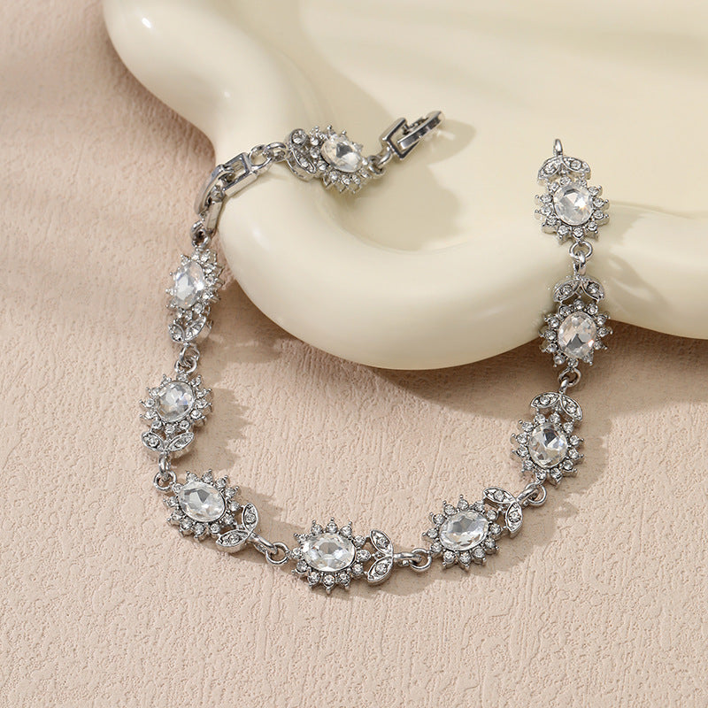 Cross-border Explosive Light Luxury Women's Colorful Zircon Flower Branches and Leaves Bracelet