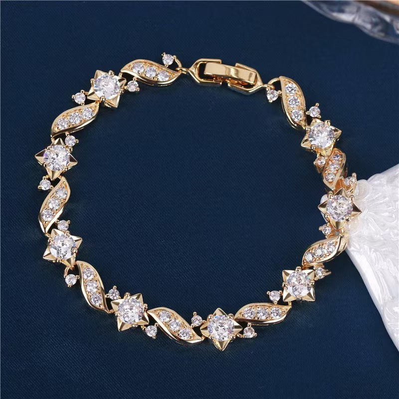 New European and American fashion trendy cross-border accessories creative simple copper zircon leaf bracelet