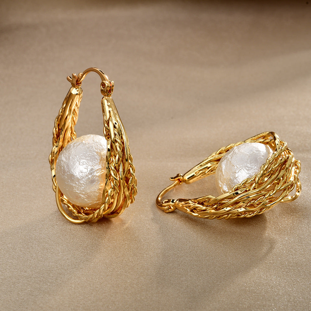 Gold Pearl Floral Earring