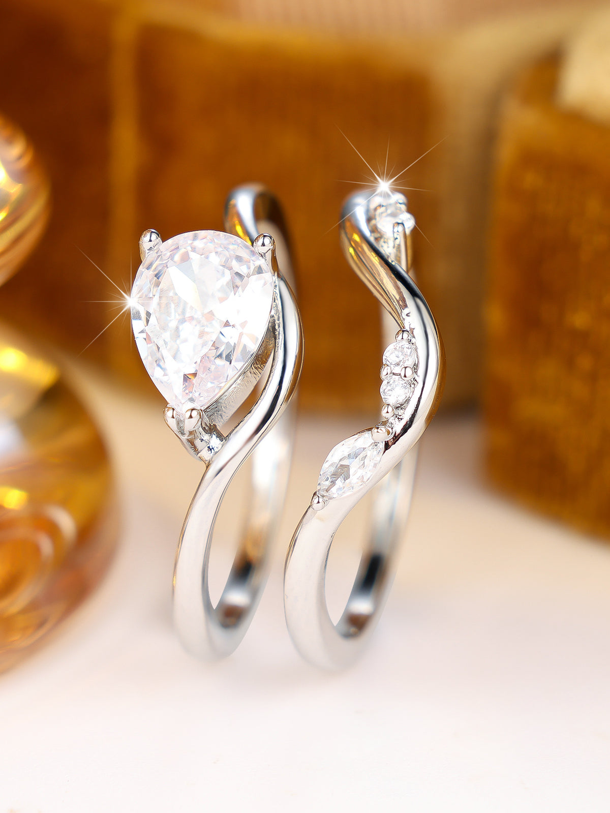 Luxury Water Drop Zircon Two-in-One Combination Ring