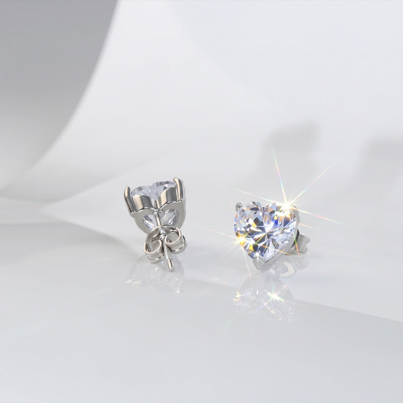 heart-shaped zircon earrings light luxury copper inlaid with