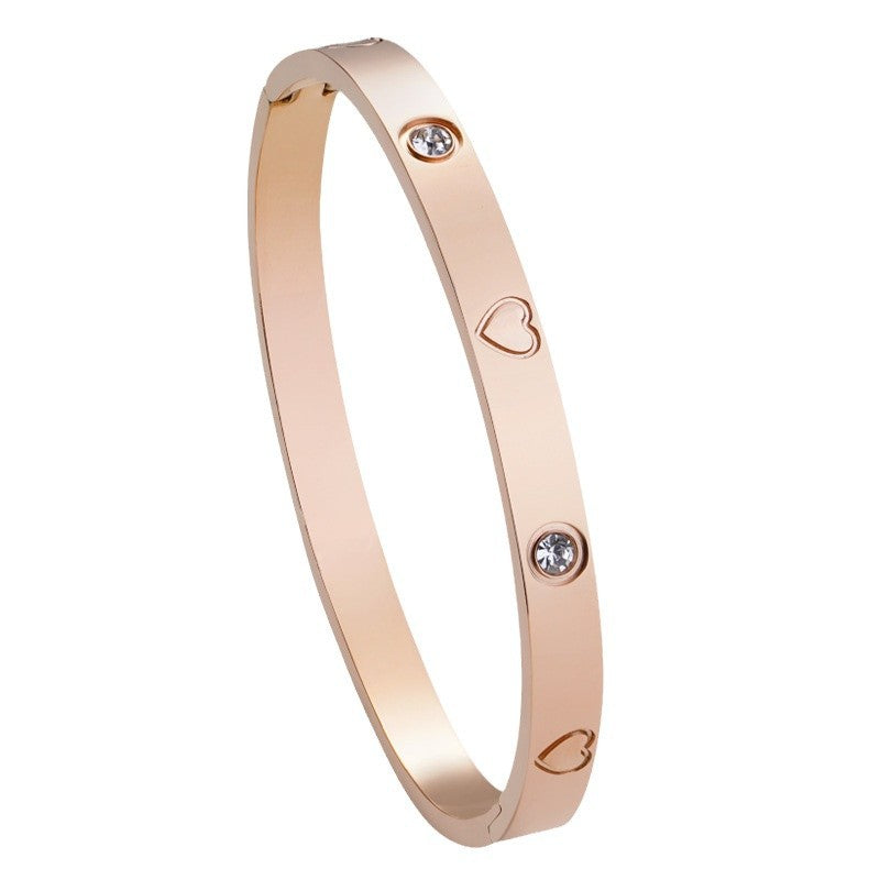Gold Titanium Steel Heart Bangle