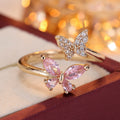 European and American Niche Zircon Double Butterfly Open Ring