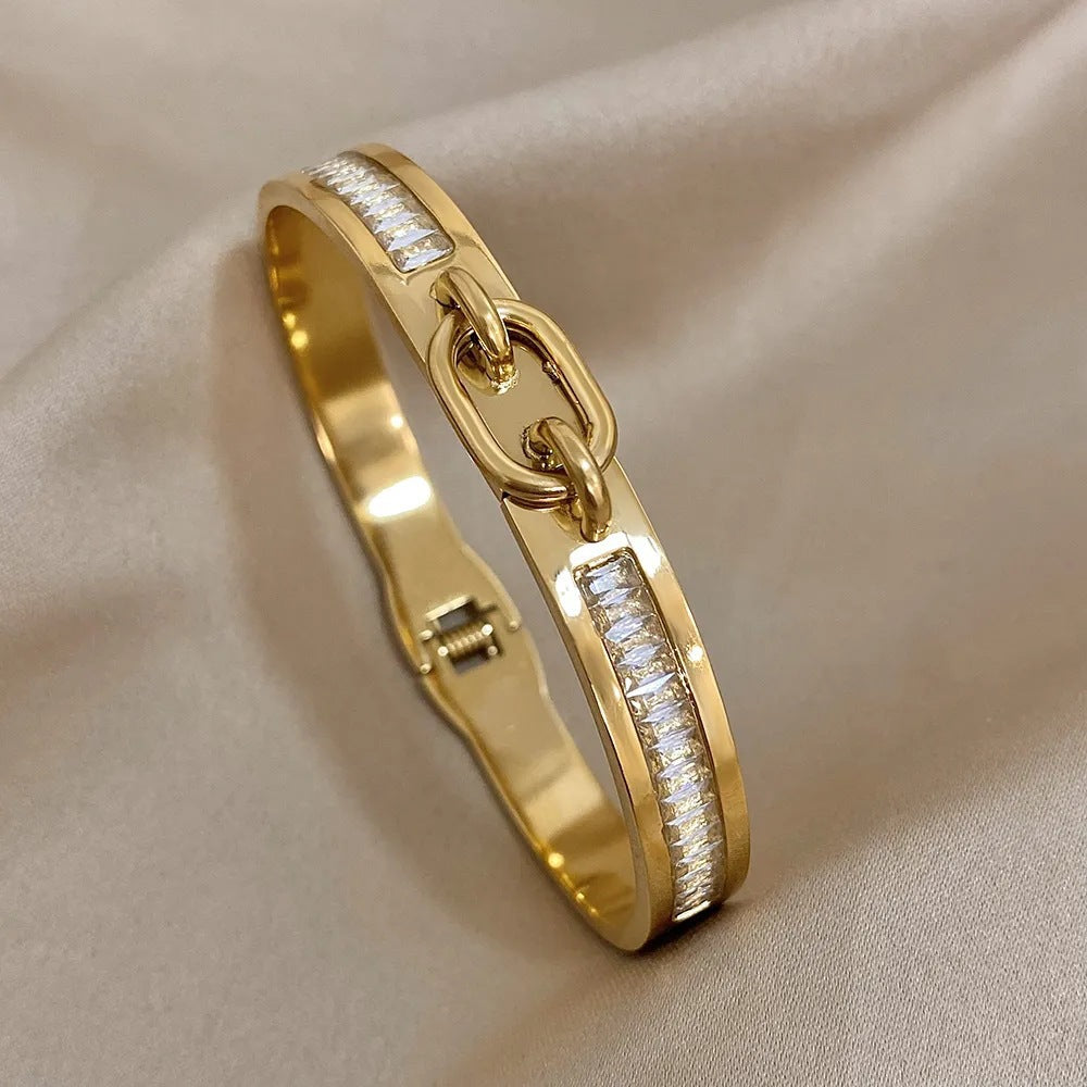 Gold Titanium Steel Butterfly Bow Bangle