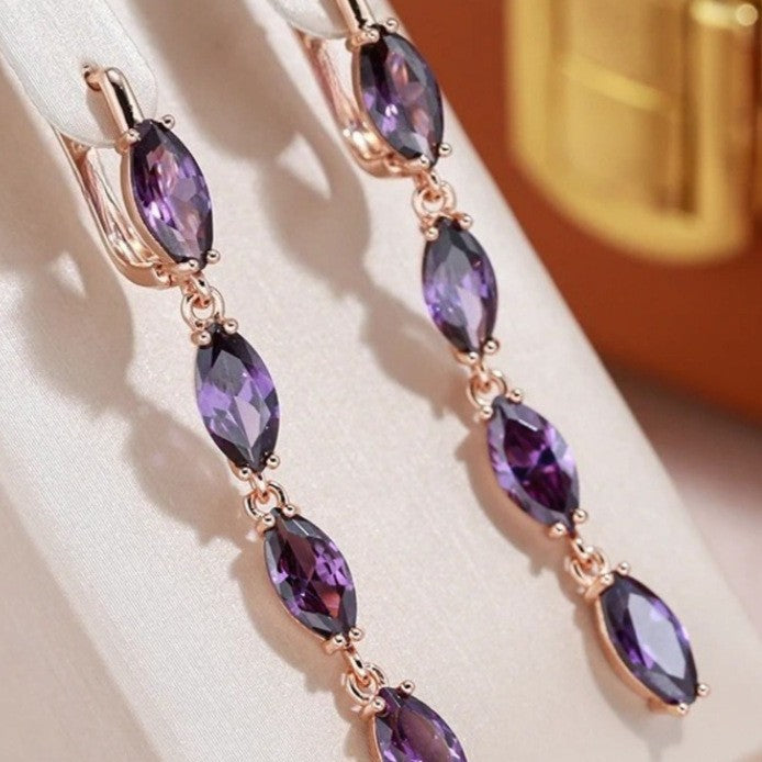 Cross-border light luxury purple marquise stone long earrings