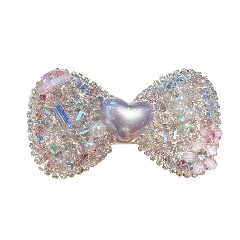 Sparkling Purple Rhinestone Bow Hair Clip Side Clip
