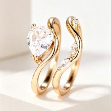 Luxury Water Drop Zircon Two-in-One Combination Ring