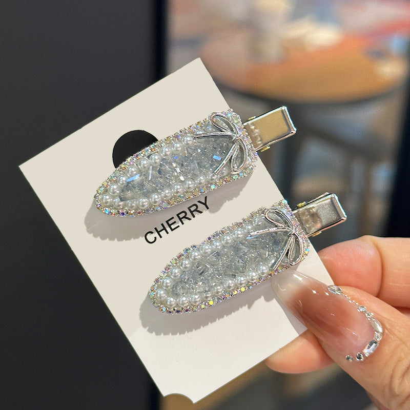 Vintage light blue Crystal Pearl Hairpin Korean Style