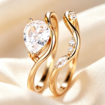 Luxury Water Drop Zircon Two-in-One Combination Ring