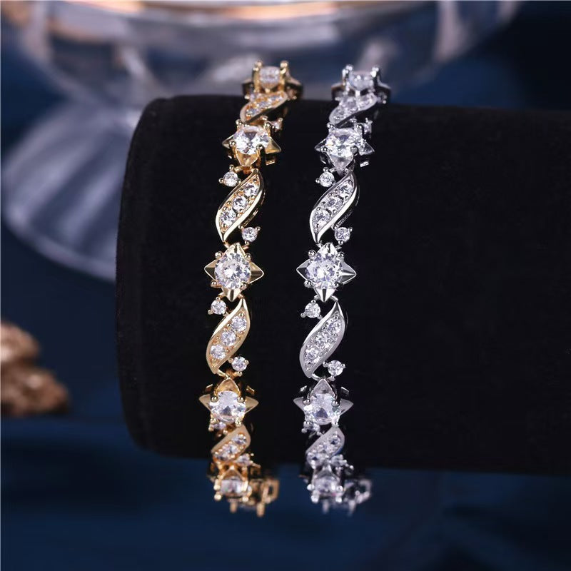 New European and American fashion trendy cross-border accessories creative simple copper zircon leaf bracelet