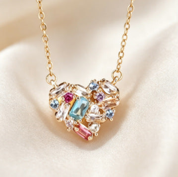 European and American cross-border colorful diamond heart pendant necklace