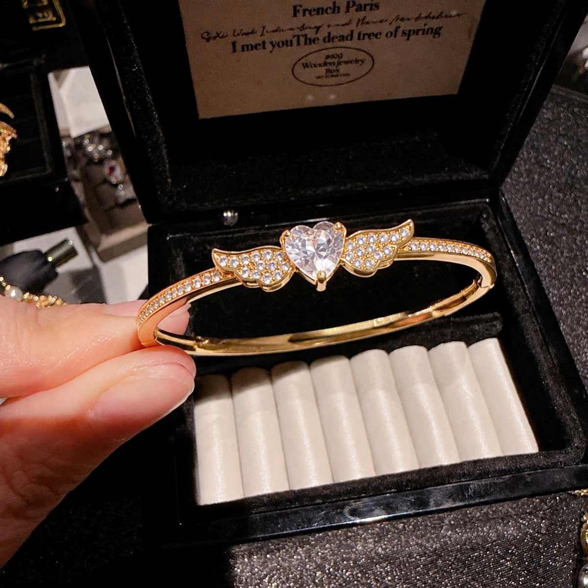 European and American cross-border fashion heart-shaped wing zircon bracelet