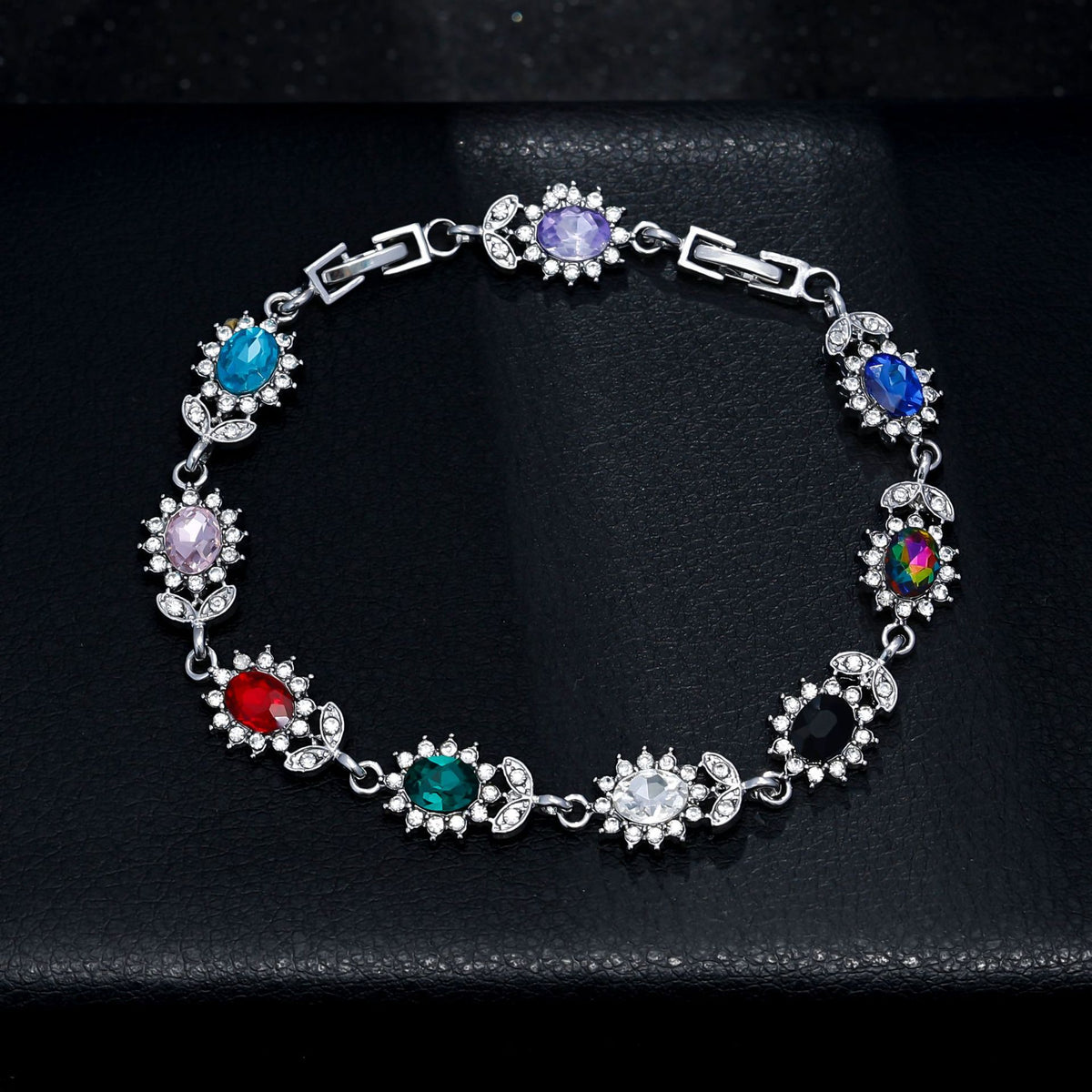 Cross-border Explosive Light Luxury Women's Colorful Zircon Flower Branches and Leaves Bracelet