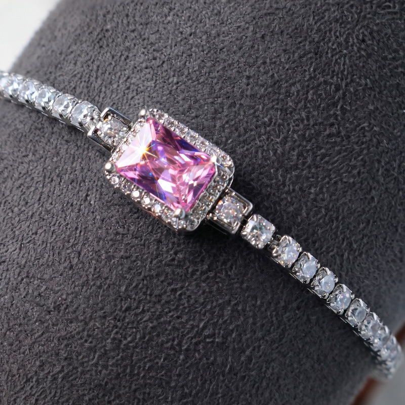 pink diamond rectangular chain bracelet