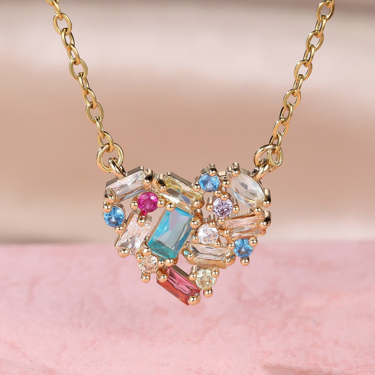 European and American cross-border colorful diamond heart pendant necklace