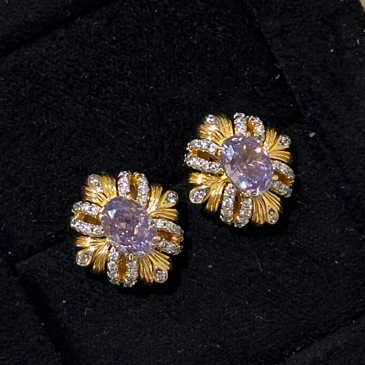 Vintage Bauhinia Ribbon Ring Noble Purple Zircon Necklace