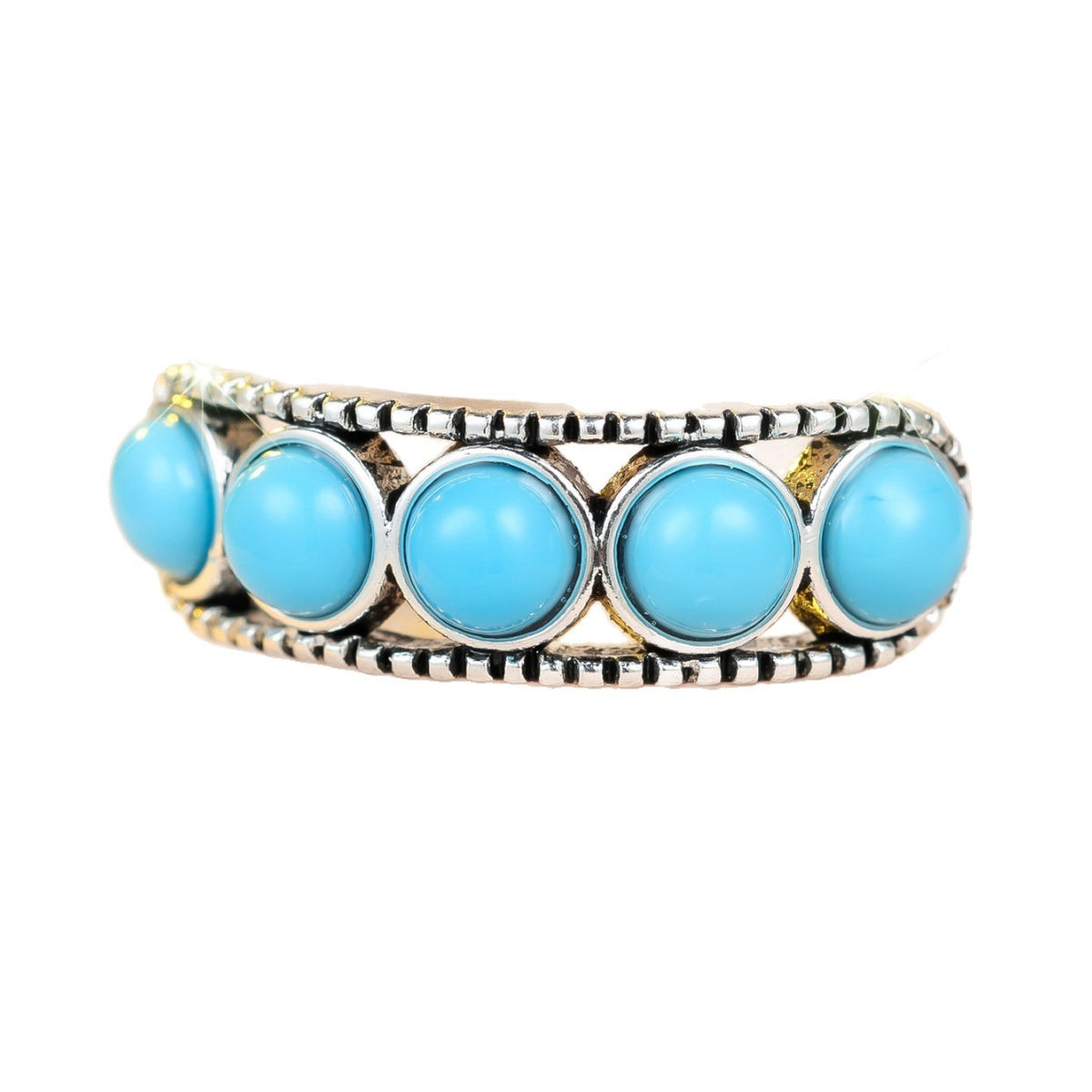 Vintage distressed five blue turquoise ring