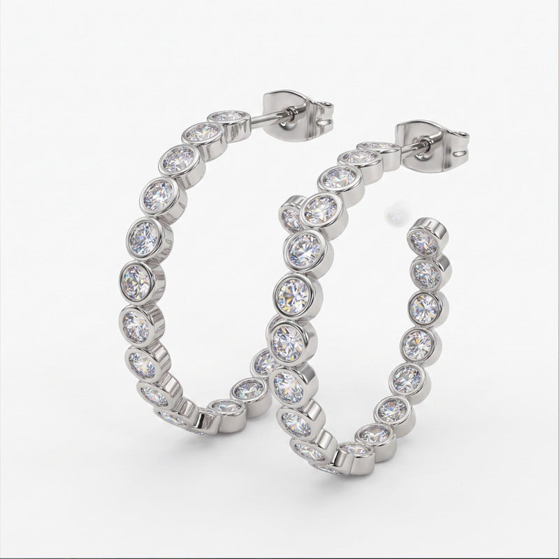 Unique and sophisticated full-diamond stud earrings and hoop