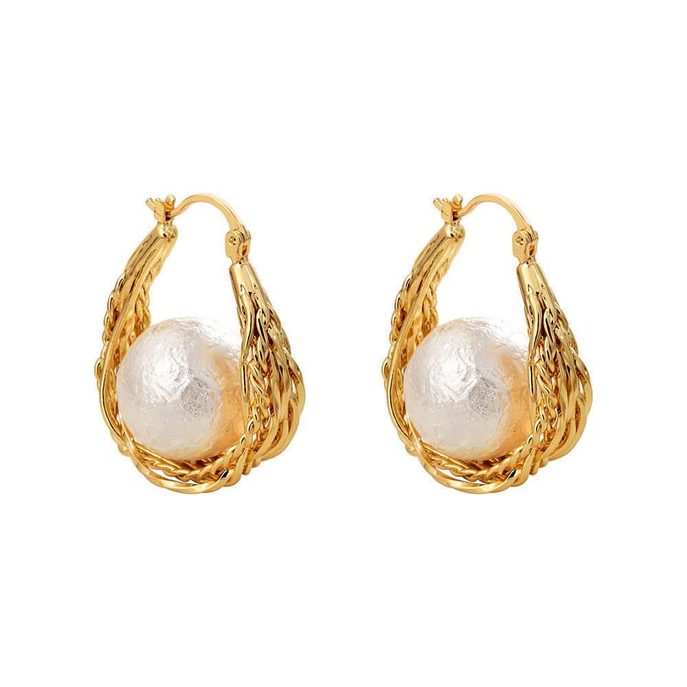 Gold Pearl Floral Earring