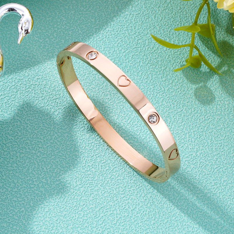 Gold Titanium Steel Heart Bangle