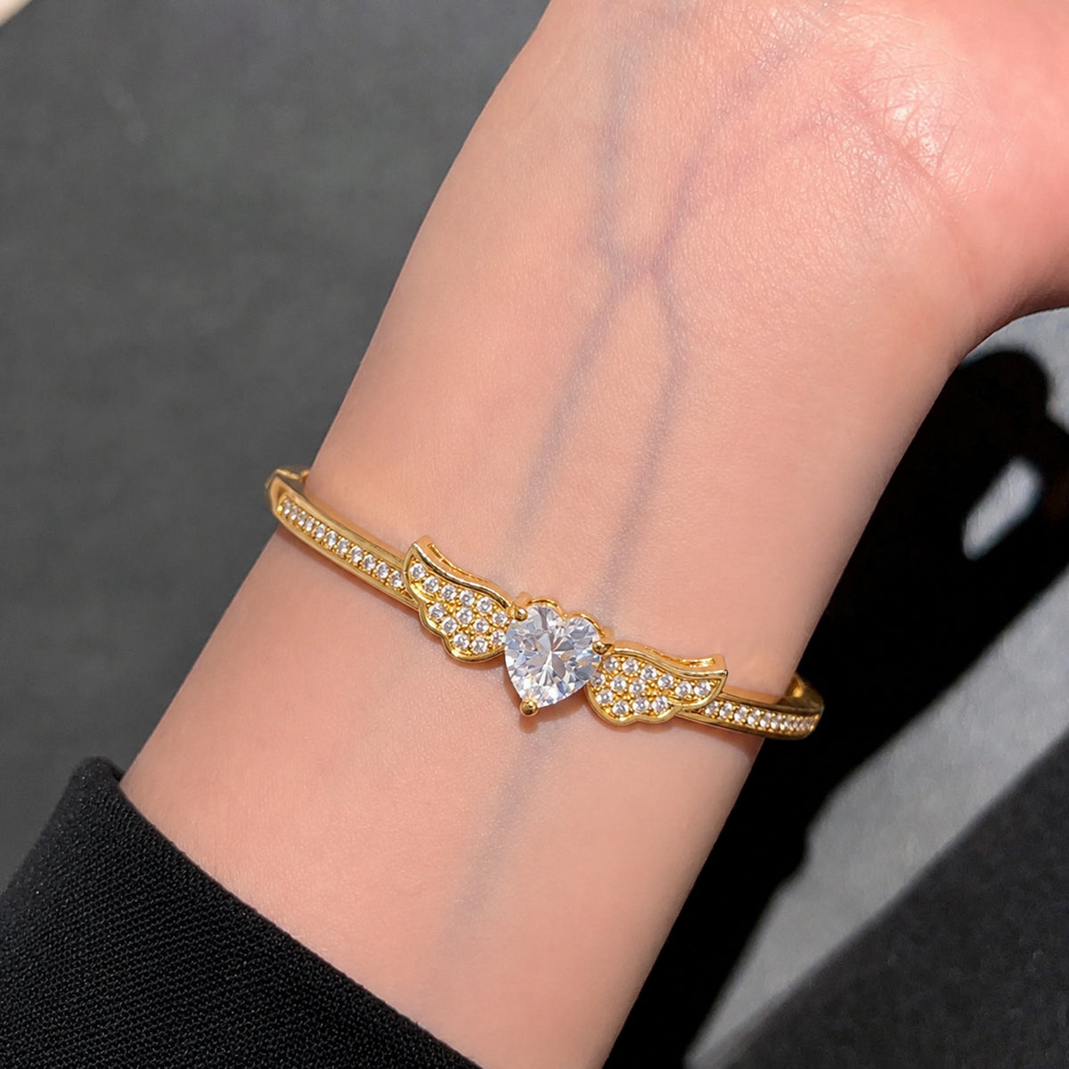 European and American cross-border fashion heart-shaped wing zircon bracelet