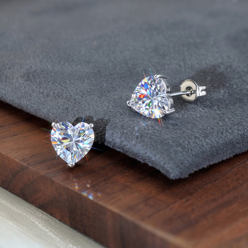 heart-shaped zircon earrings light luxury copper inlaid with
