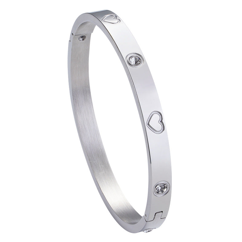 Gold Titanium Steel Heart Bangle