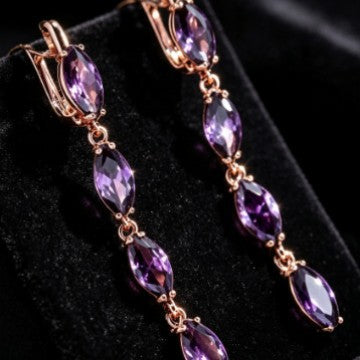 Cross-border light luxury purple marquise stone long earrings