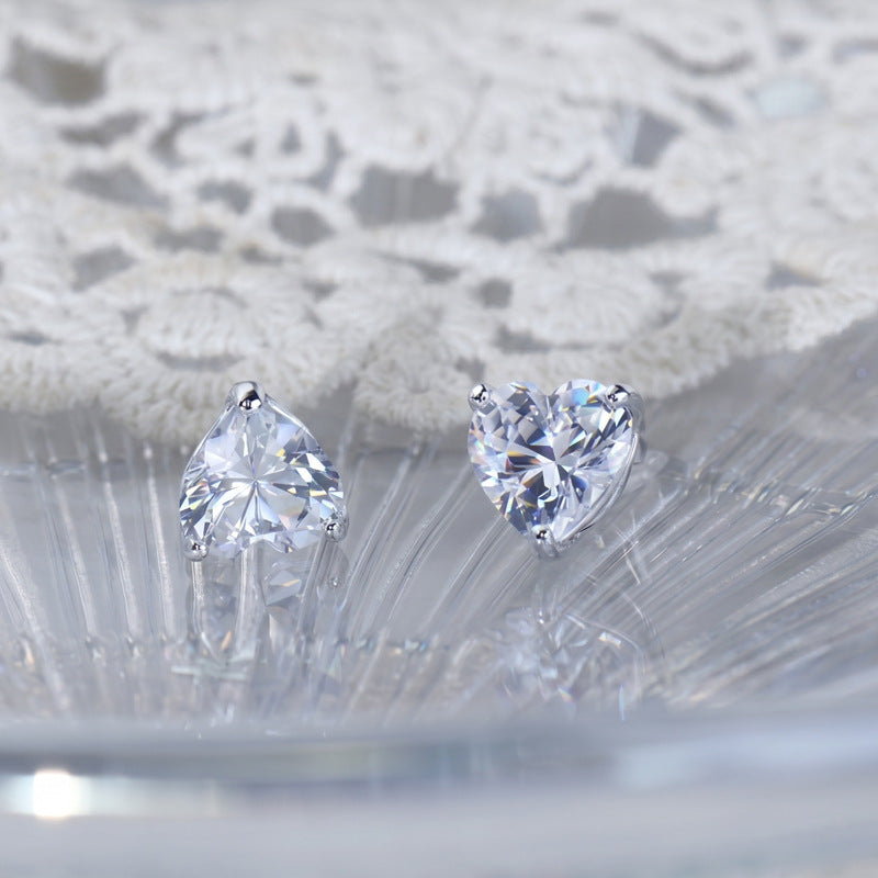 heart-shaped zircon earrings light luxury copper inlaid with