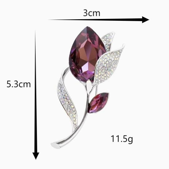 Diamond-Encrusted Gold-Plated Amethyst Tulip Brooch Classical Romantic Light