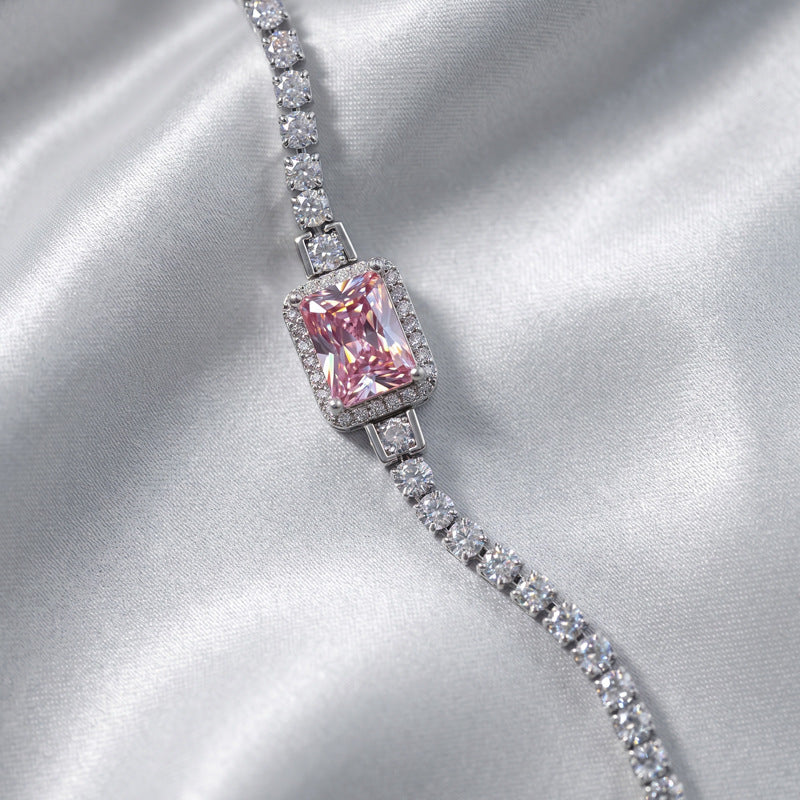 pink diamond rectangular chain bracelet