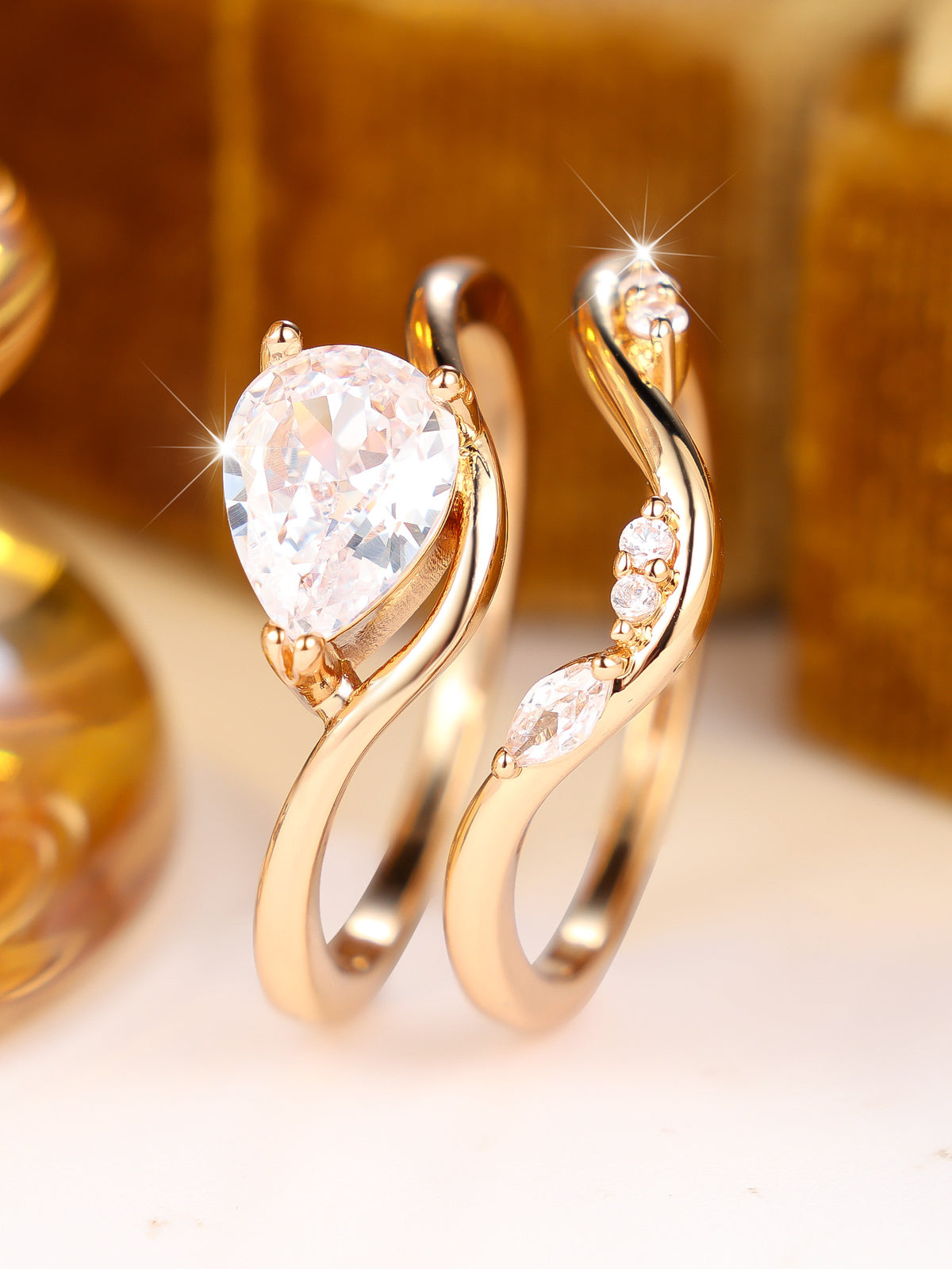 Luxury Water Drop Zircon Two-in-One Combination Ring